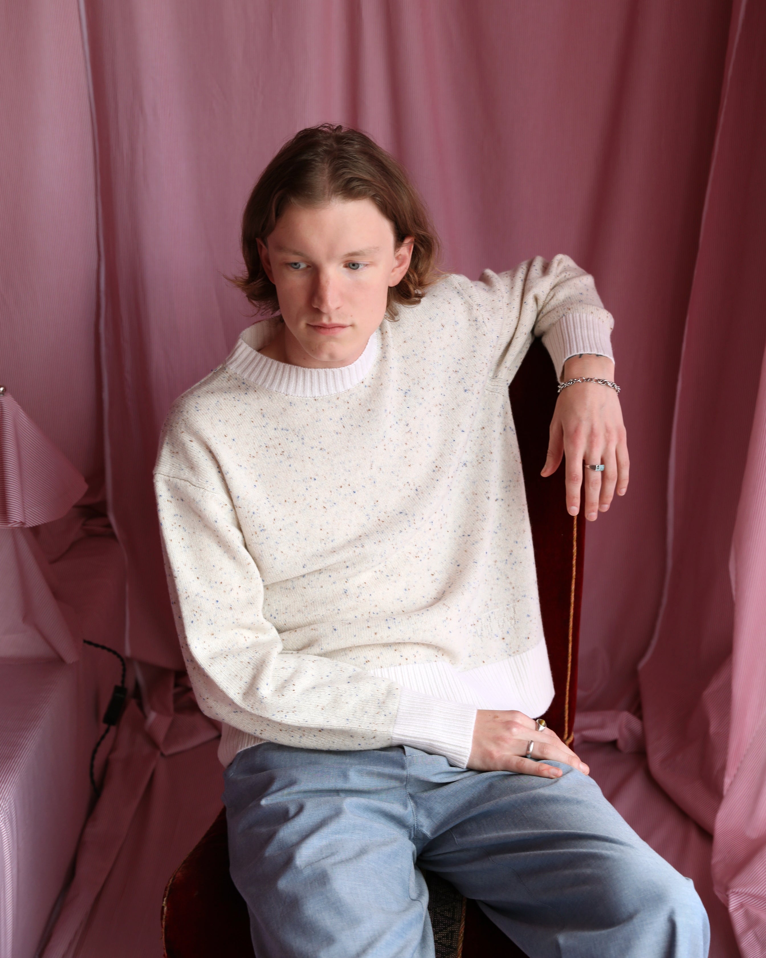 Ty Sweater in Cream Cashmere Donegal