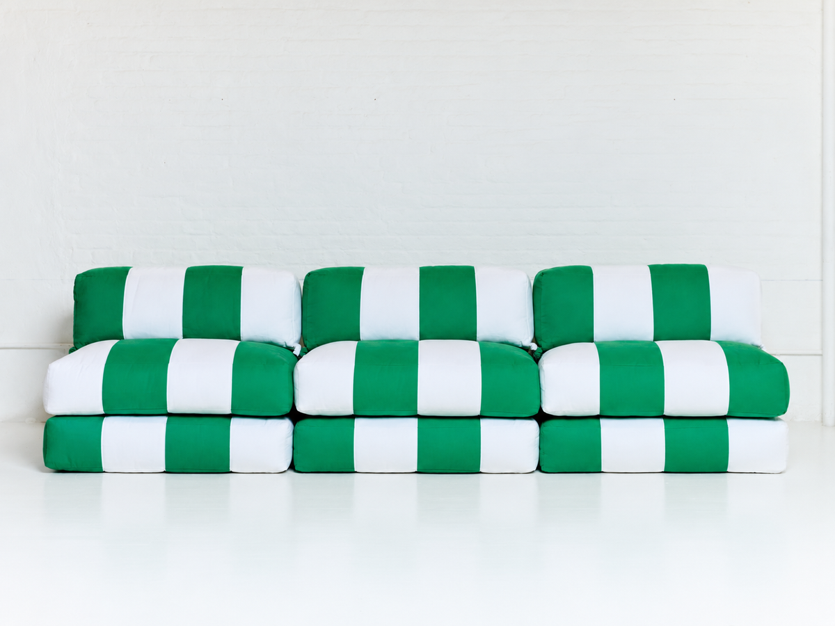 Duvet Armless Sofa Kelly Green/White