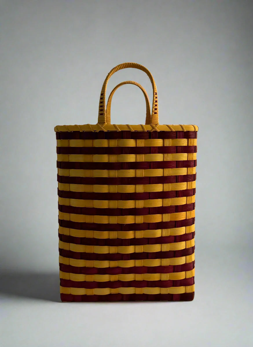 Retro-Striped Towel Tote in Maroon & Golden Yellow