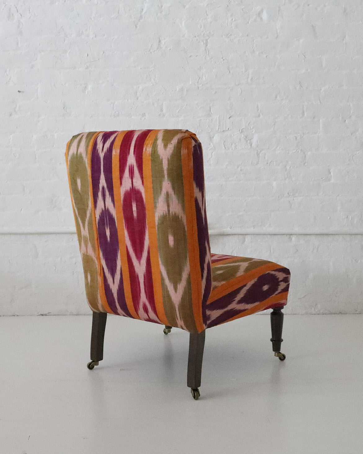 WILLIAM WHITE x CABANA: Studio Slipper Chair, Antique Uzbek Ikat Silk Textile