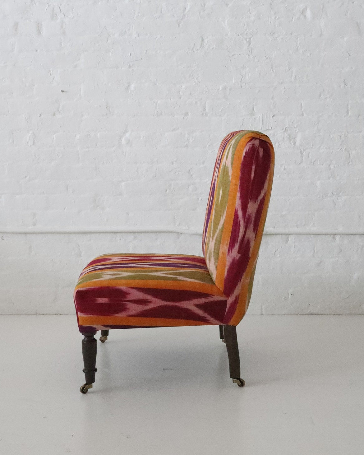 WILLIAM WHITE x CABANA: Studio Slipper Chair, Antique Uzbek Ikat Silk Textile