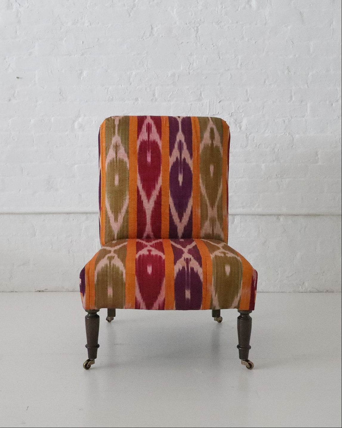 WILLIAM WHITE x CABANA: Studio Slipper Chair, Antique Uzbek Ikat Silk Textile