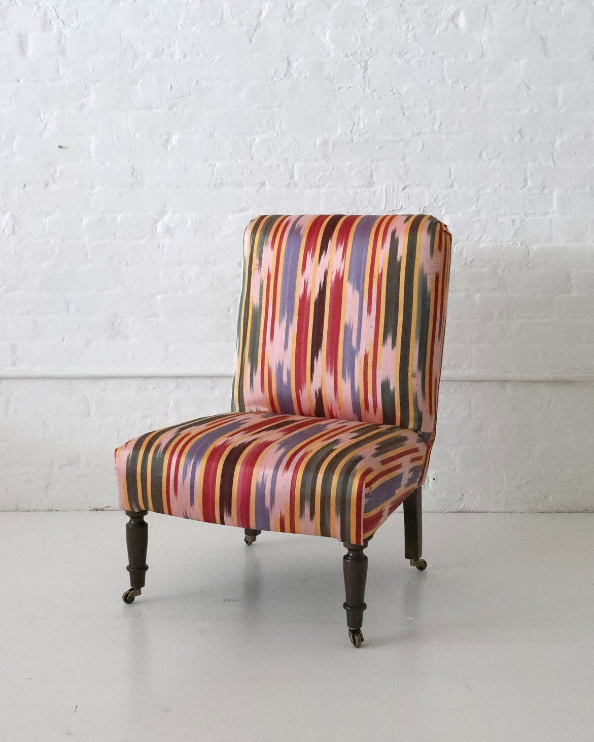WILLIAM WHITE x CABANA: Studio Slipper Chair, Antique Uzbek Ikat Silk Textile