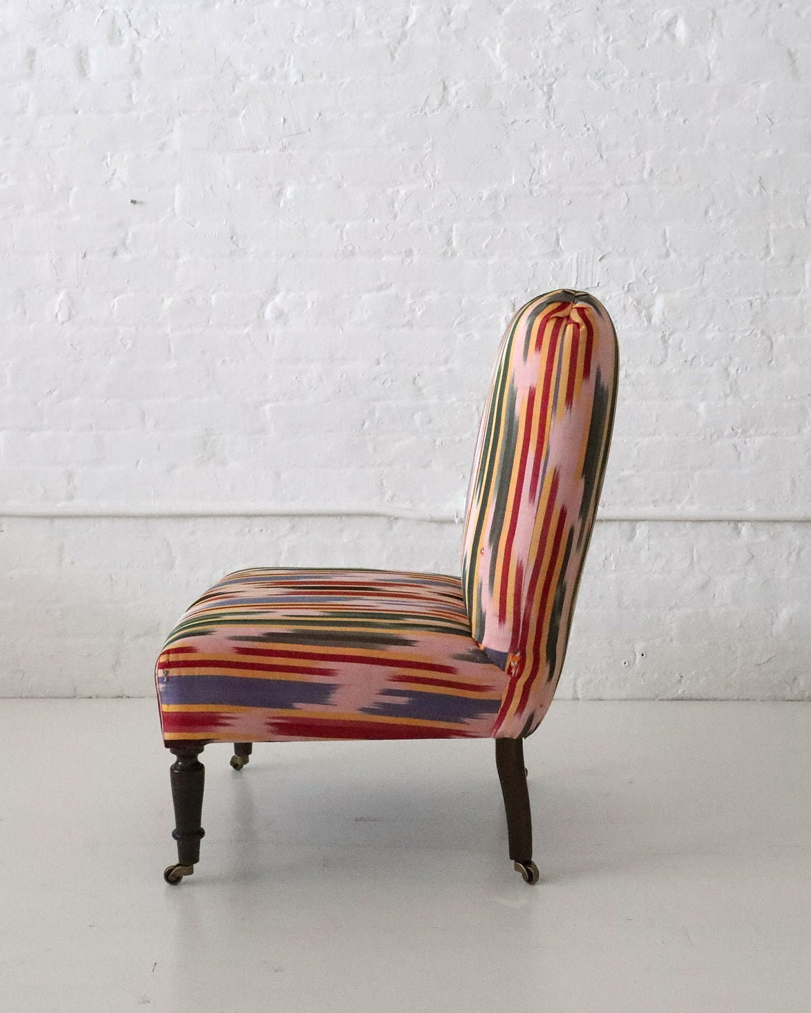 WILLIAM WHITE x CABANA: Studio Slipper Chair, Antique Uzbek Ikat Silk Textile