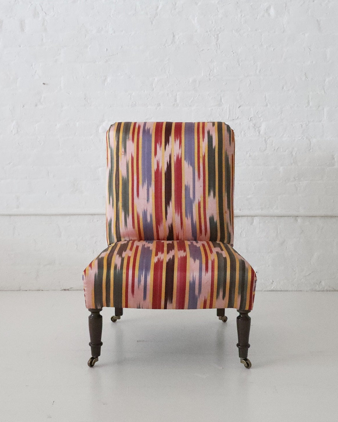 WILLIAM WHITE x CABANA: Studio Slipper Chair, Antique Uzbek Ikat Silk Textile