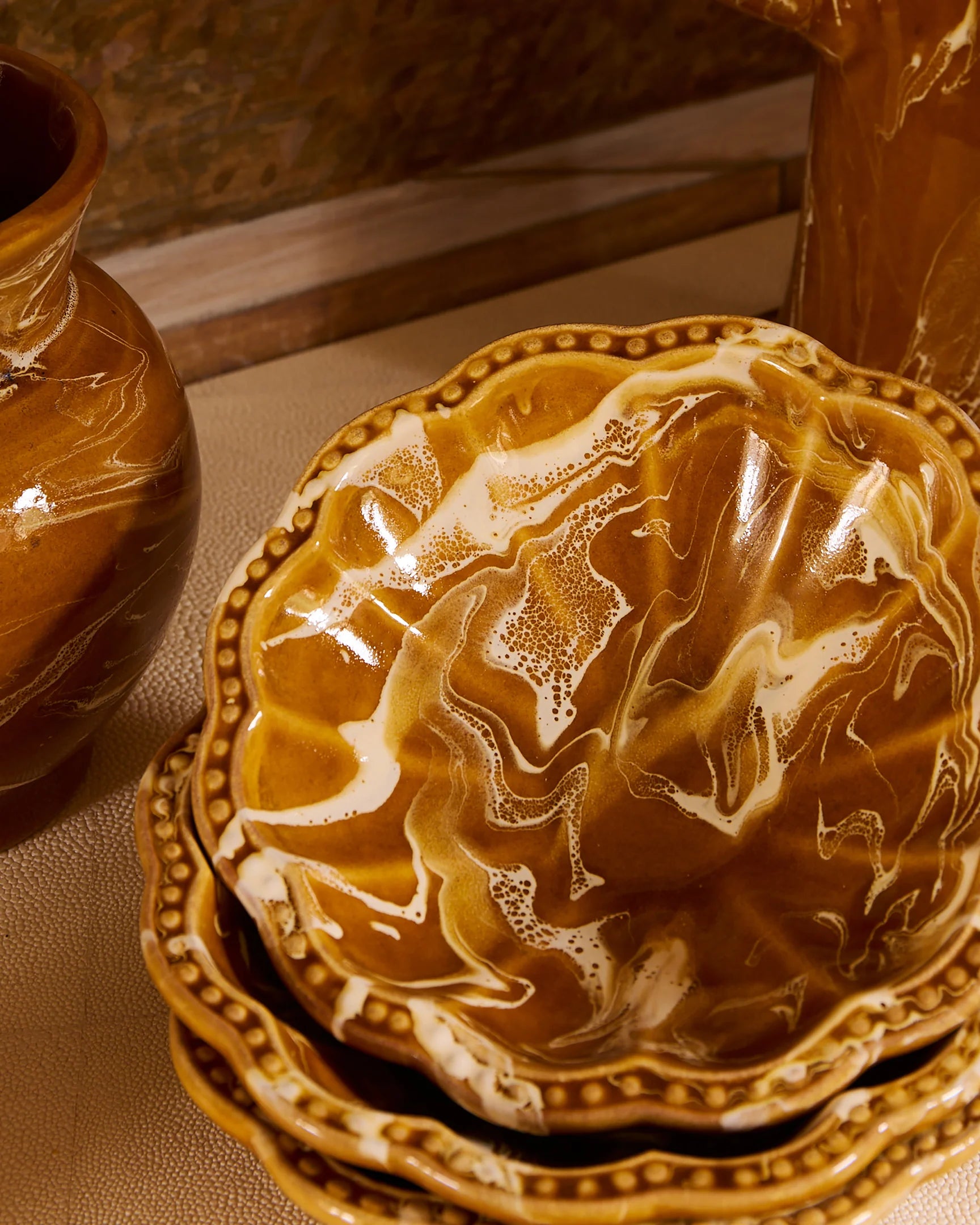 Marbled Small Bowl, Terracotta