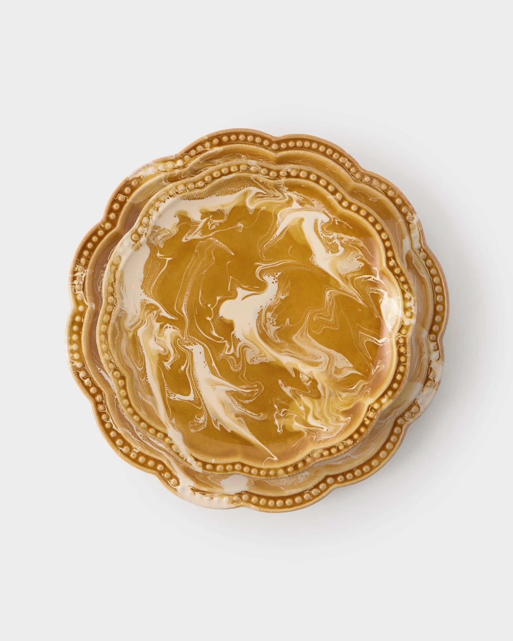 Marbled Scalloped Dessert Plate, Terracotta