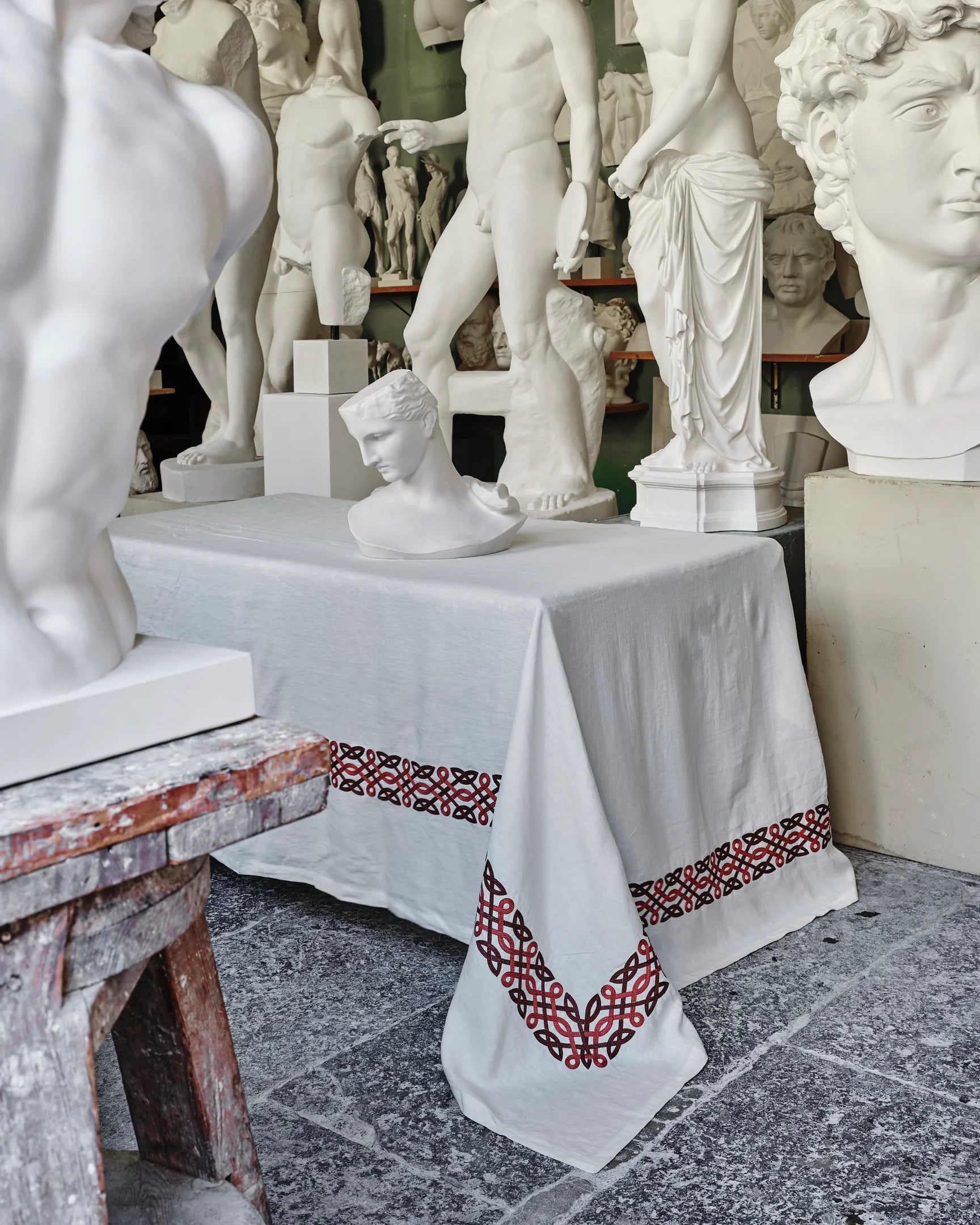 Ivory Embroidered Linen Tablecloth