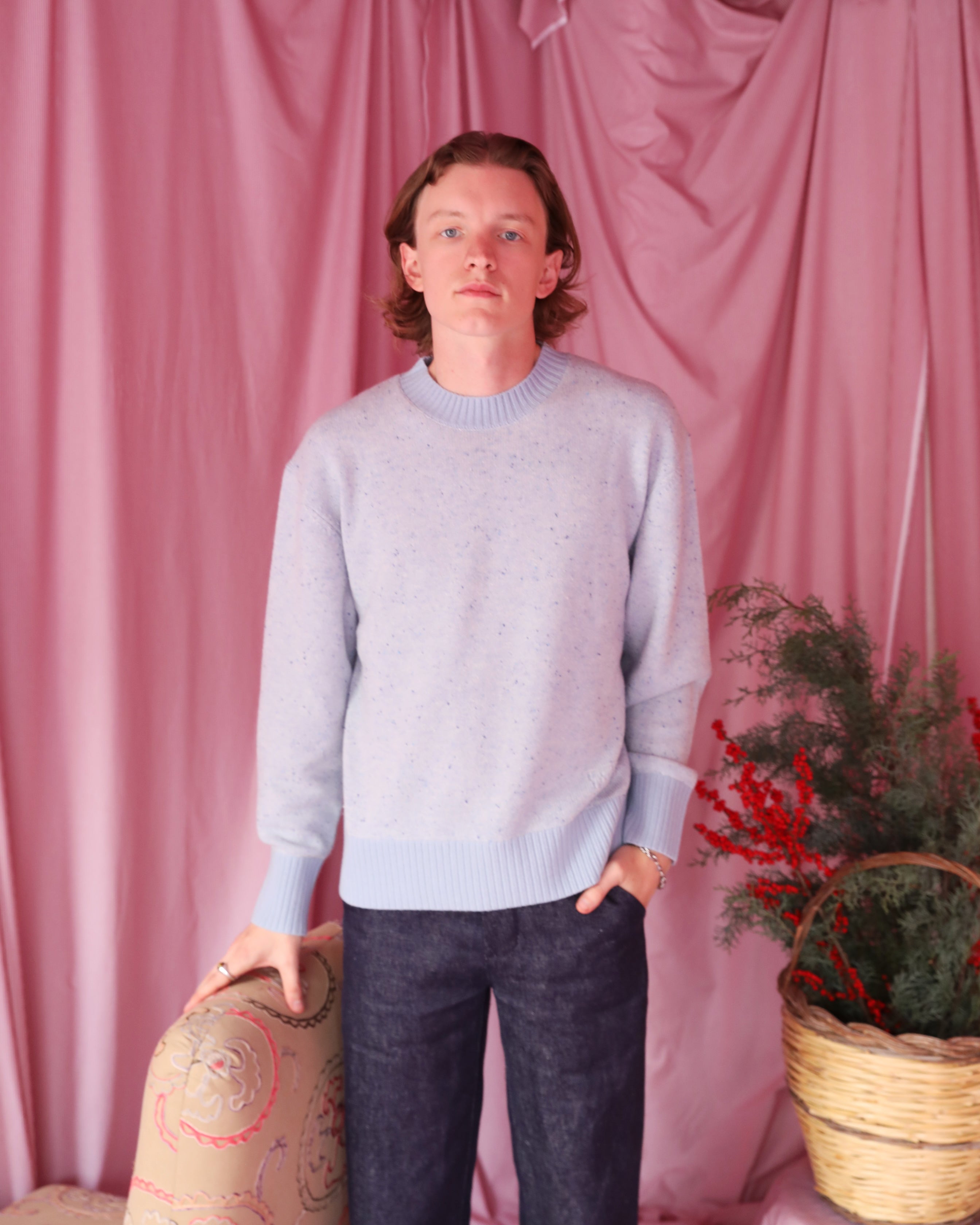 Ty Sweater in Blue Cashmere Donegal