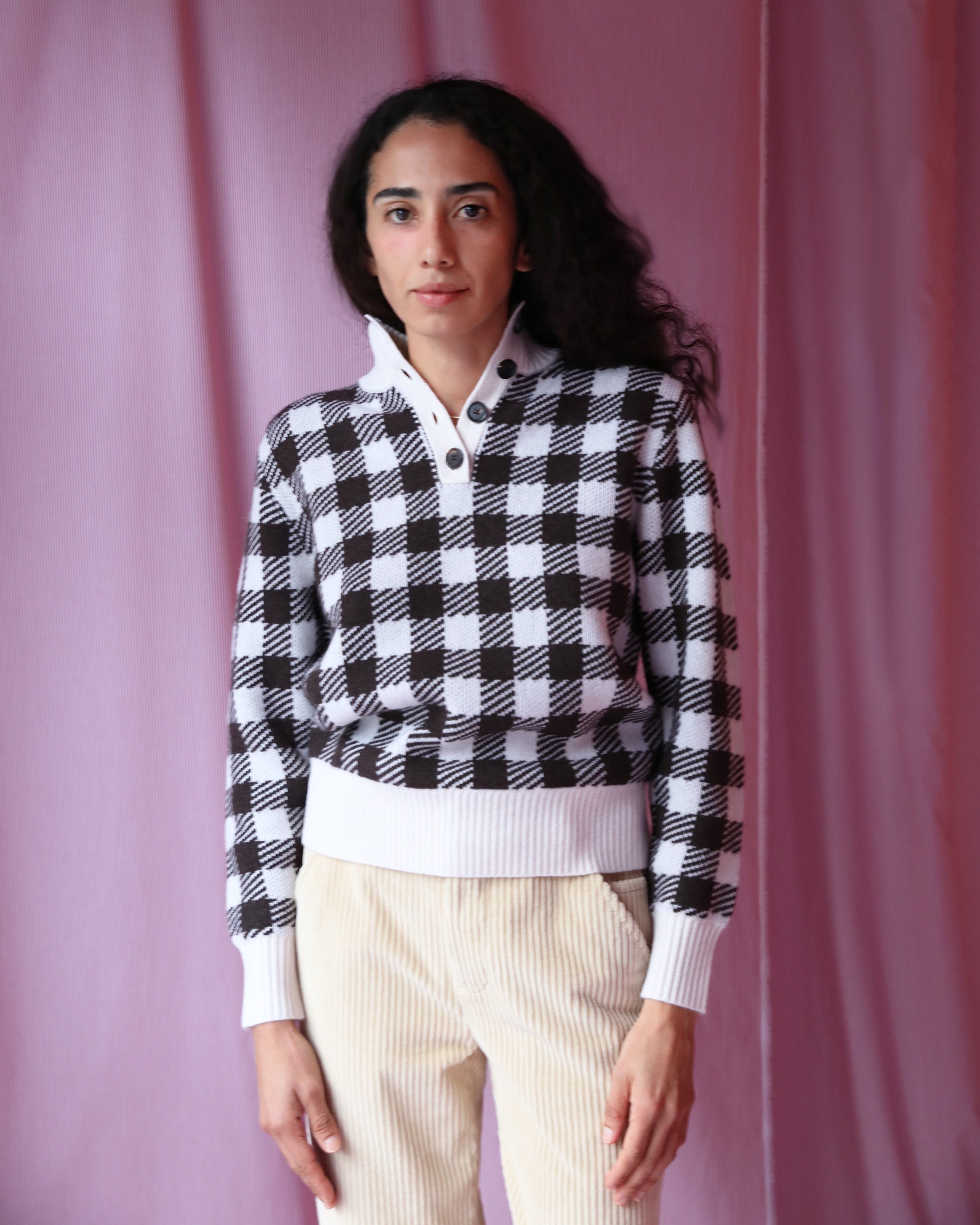 トップス CLANE WIDE CHECK HAND KNIT 9月20日（火）発売の