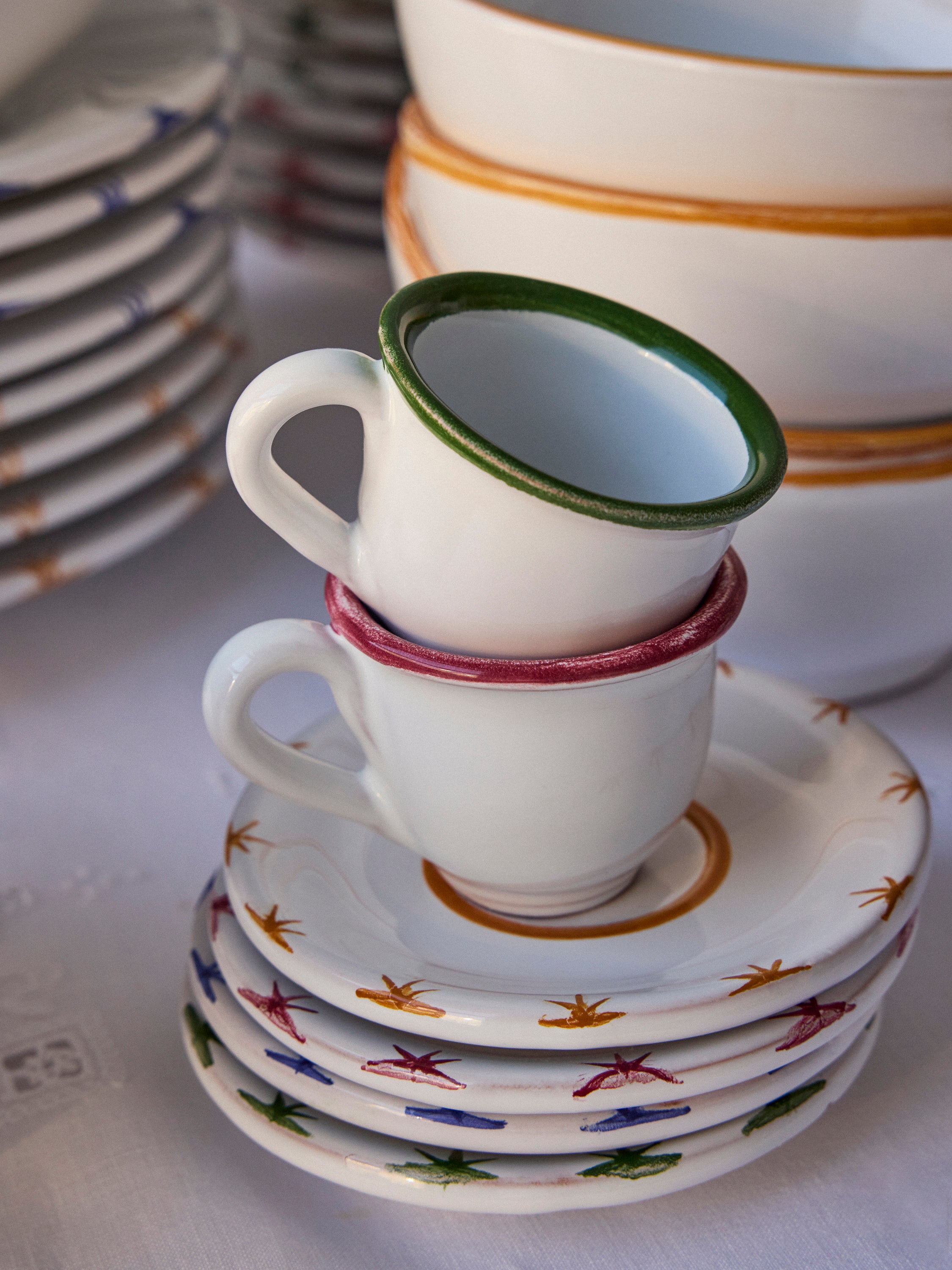 Starry Espresso Cup + Saucer Set in Red