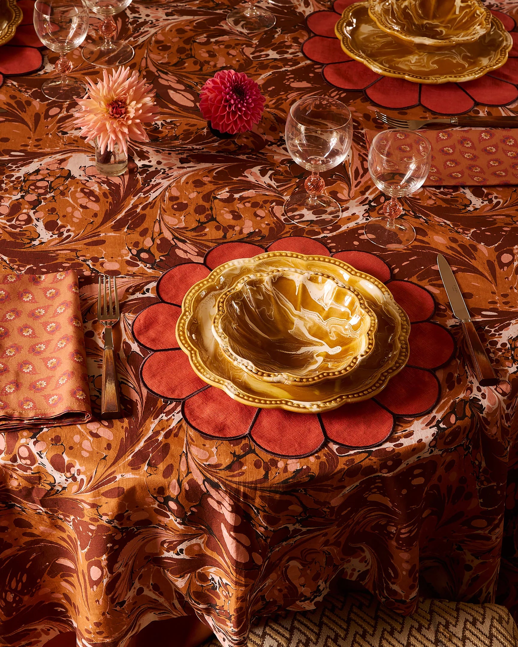 Floral Embroidered Placemat, Terracotta