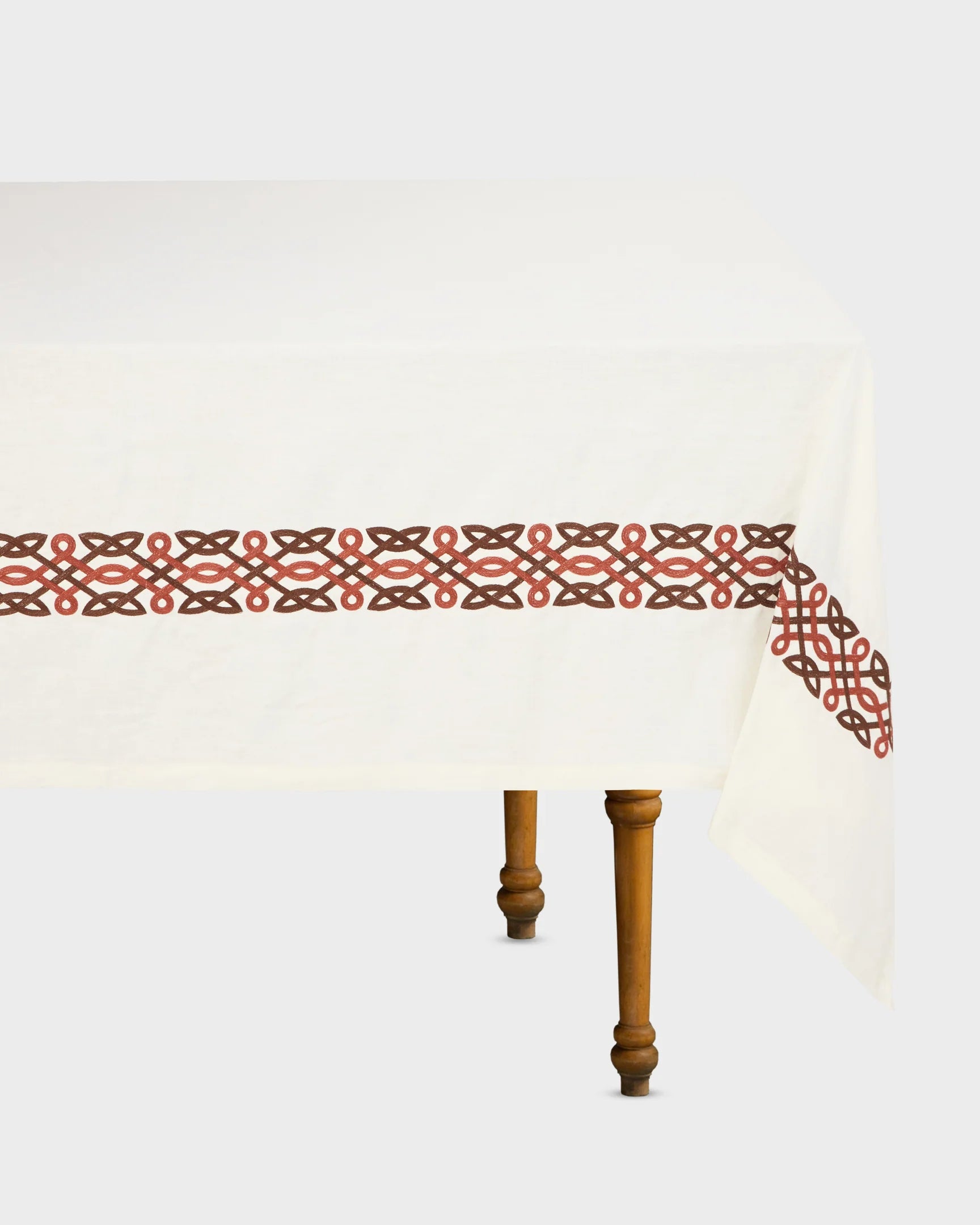 Ivory Embroidered Linen Tablecloth