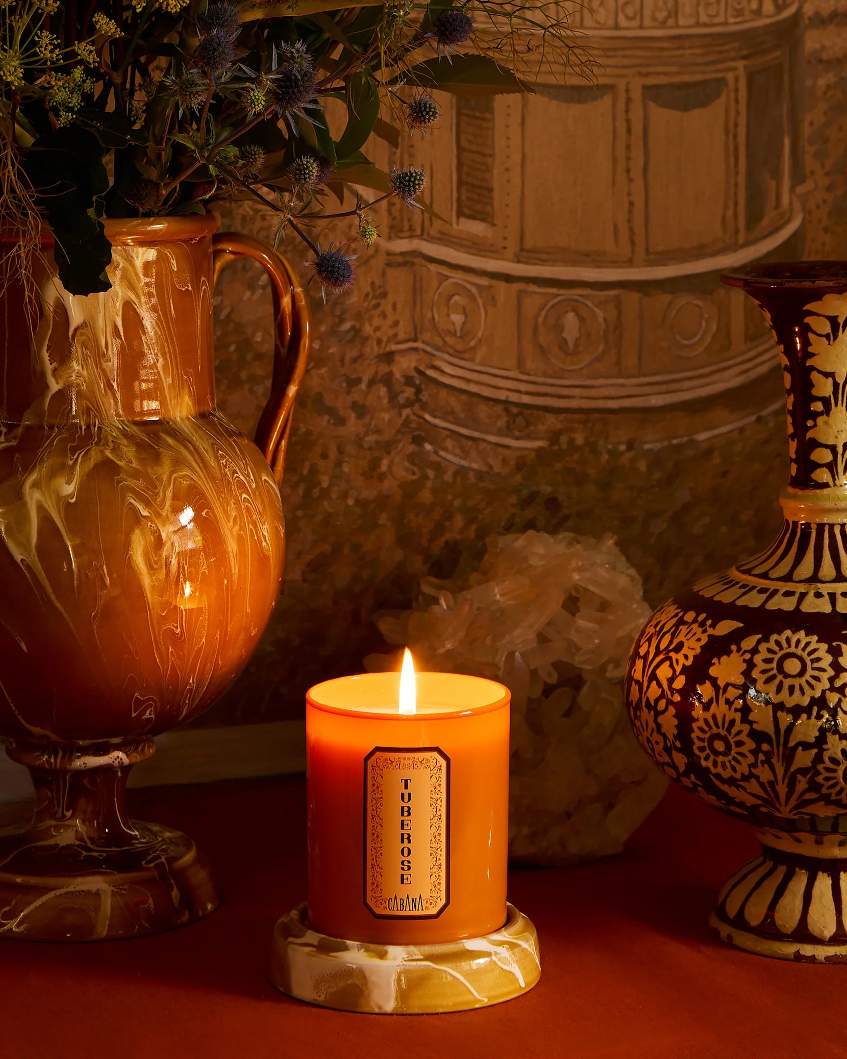 Marbled Candle Holder Base, Terracotta