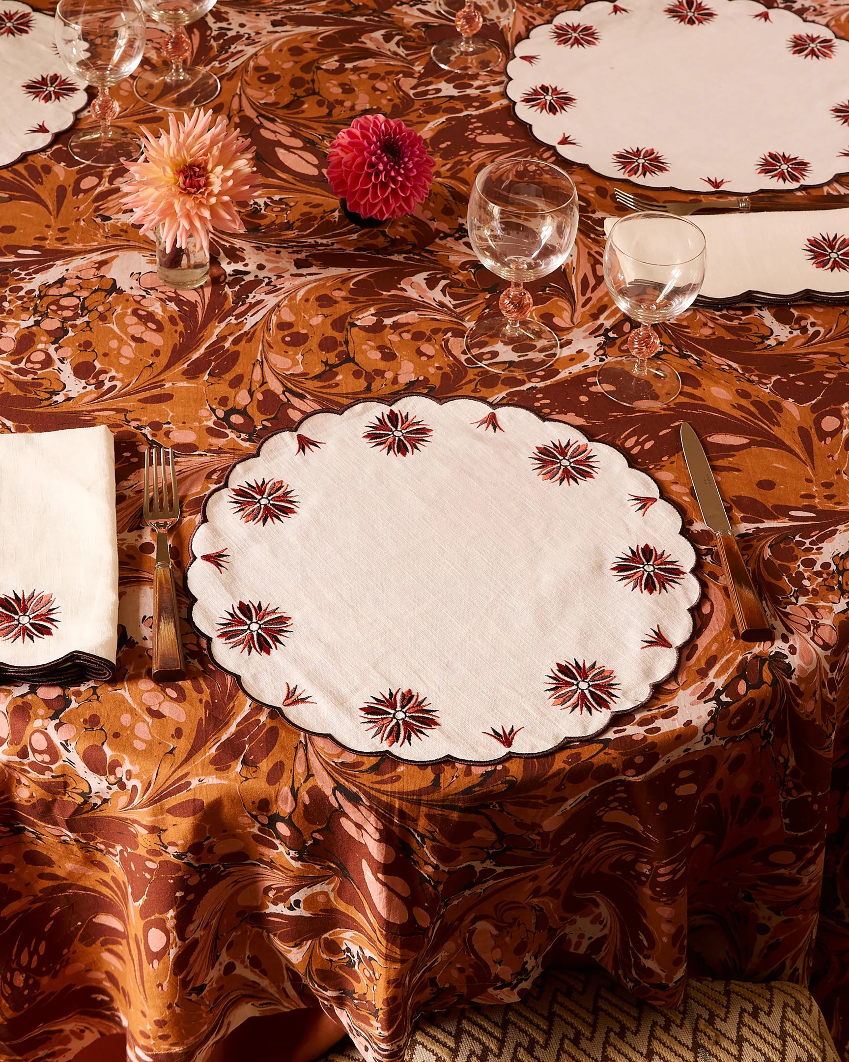 Botanica Embroidered Round Placemat Terracotta