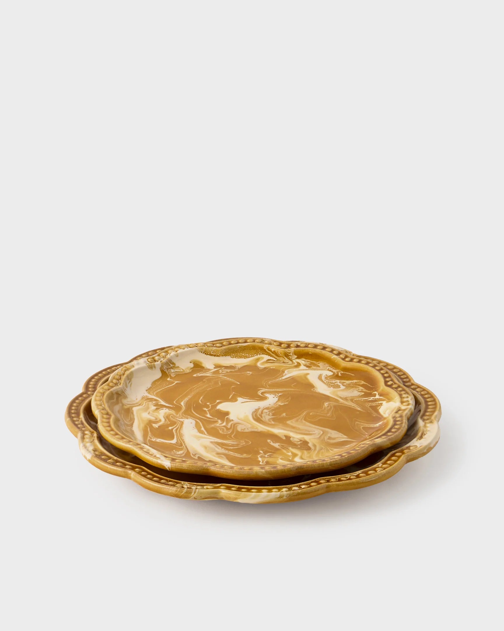 Marbled Scalloped Dessert Plate, Terracotta